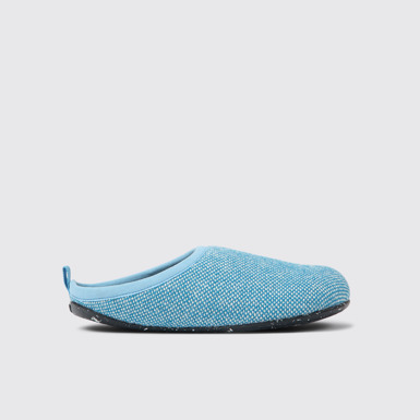 Side view of Wabi Blue wool and viscose slippers for women