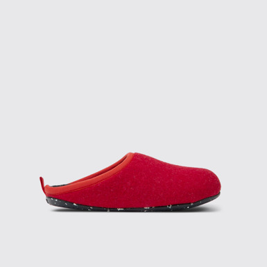 Side view of Wabi Red wool slippers for women