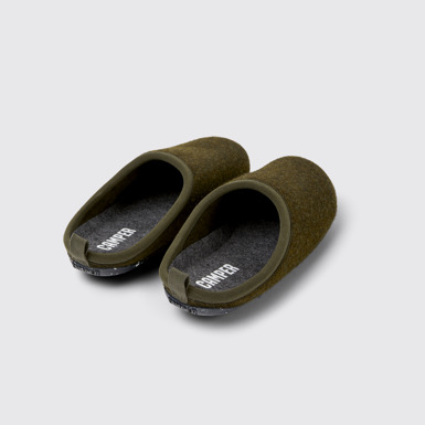 Back view of Wabi Green wool slippers for women