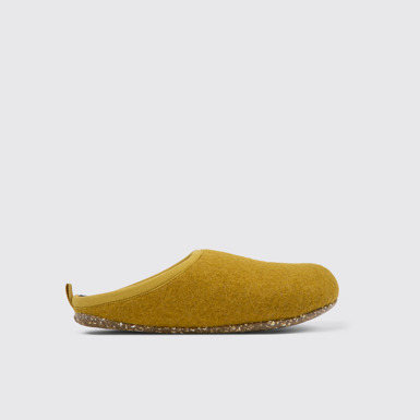 Side view of Wabi Yellow-brown wool slippers for women