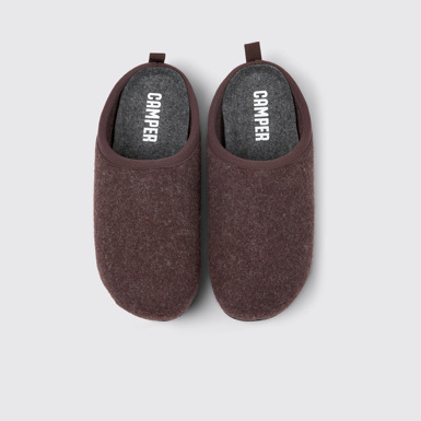 Overhead view of Wabi Burgundy wool slippers for women