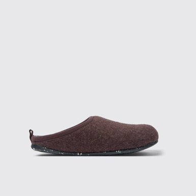 Side view of Wabi Burgundy wool slippers for women