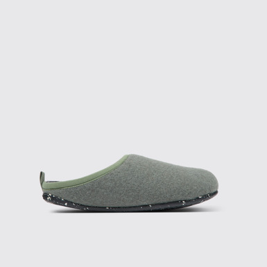 Side view of Wabi Green wool slippers for women