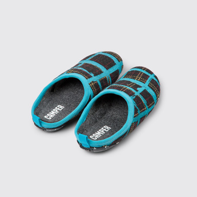 Wabi Pantuflas azules de lana para mujer