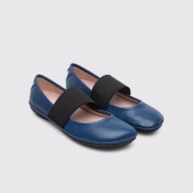 Front view of Right Blue Ballerinas for Women