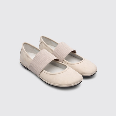Front view of Right Light grey nubuck ballerina