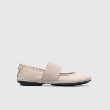 Side view of Right Light grey nubuck ballerina