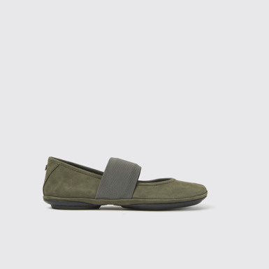 Side view of Right Green nubuck ballerina shoes