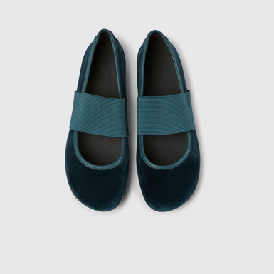 Overhead view of Right Green velvet leather ballerina shoes