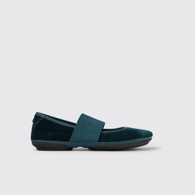 Side view of Right Green velvet leather ballerina shoes