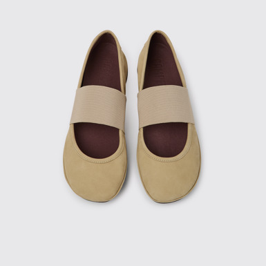 Overhead view of Right Beige nubuck shoes for women