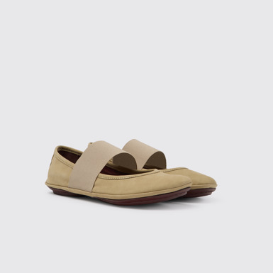 Front view of Right Beige nubuck shoes for women