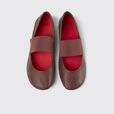 Overhead view of Right Burgundy leather ballerina flats for women