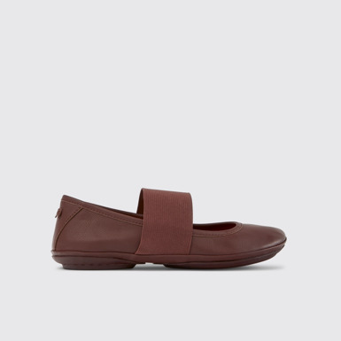 Side view of Right Burgundy leather ballerina flats for women