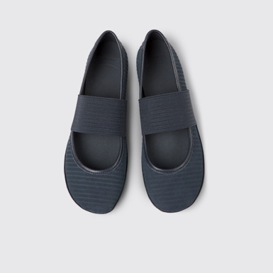 Overhead view of Right Blue recycled leather ballerina flats for women