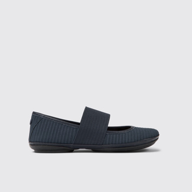 Side view of Right Blue recycled leather ballerina flats for women