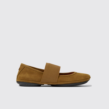 Side view of Right Brown nubuck ballerina flats for women
