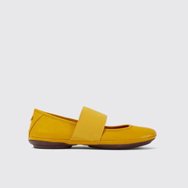 Side view of Right Yellow leather ballerina flats for women