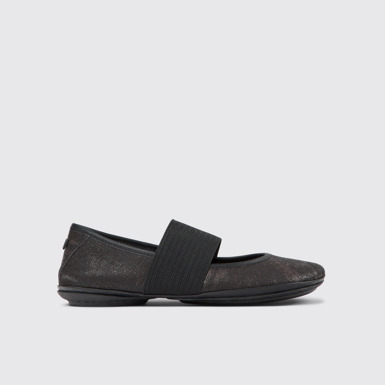 Side view of Right Black nubuck ballerinas for women