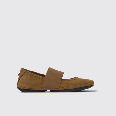 Side view of Right Brown Nubuck Ballerina for Women.