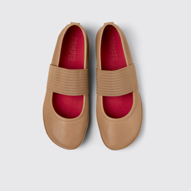 Overhead view of Right Nude Leather Ballerinas for Women.