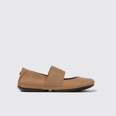 Side view of Right Nude Leather Ballerinas for Women.