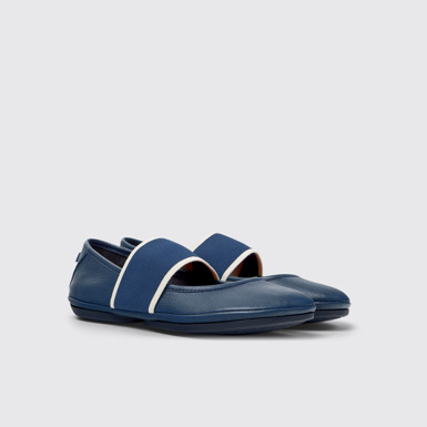 Front view of Right Nina Blue Leather Ballerinas for Women.