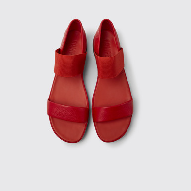 Overhead view of Right Red leather sandals for women