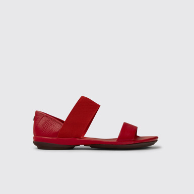 Side view of Right Red leather sandals for women