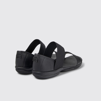Back view of Right Black Leather Women's Sandal.