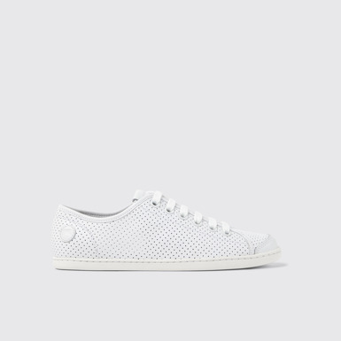 Side view of Uno White leather sneakers for women