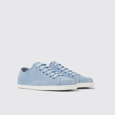 Front view of Uno Blue nubuck and leather sneakers for women