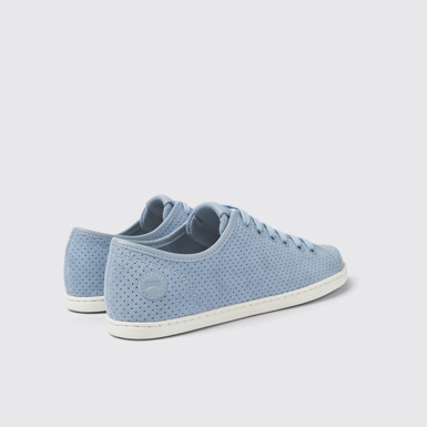 Back view of Uno Blue nubuck and leather sneakers for women