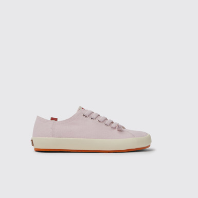 Side view of Peu Rambla Pink recycled cotton sneakers for women