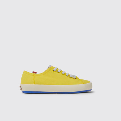 Side view of Peu Rambla Yellow recycled cotton sneakers for women