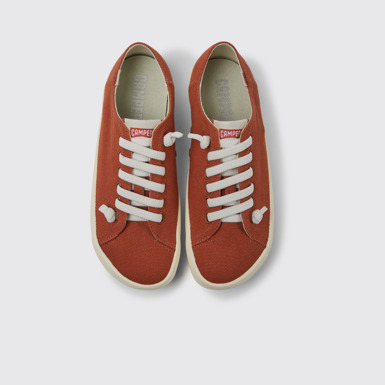 Overhead view of Peu Rambla Red recycled cotton sneakers for women
