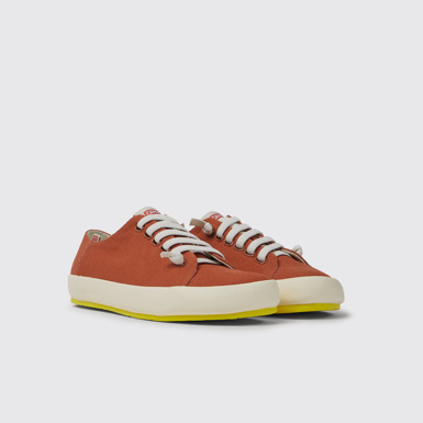 Front view of Peu Rambla Red recycled cotton sneakers for women