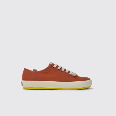 Side view of Peu Rambla Red recycled cotton sneakers for women