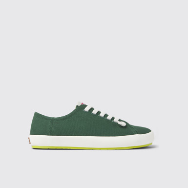 Side view of Peu Rambla Green textile sneakers for women