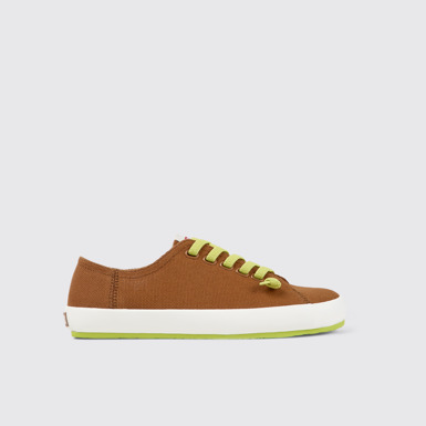 Side view of Peu Rambla Beige textile sneakers for women
