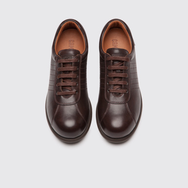 Overhead view of Pelotas Dark brown leather shoes for women