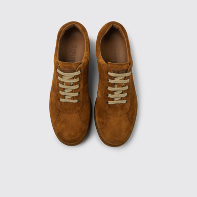 Overhead view of Pelotas Brown nubuck sneakers for women