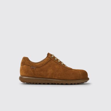 Side view of Pelotas Brown nubuck sneakers for women