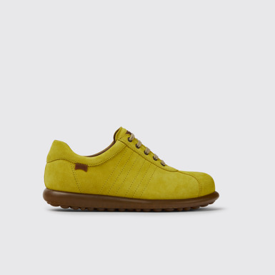 Side view of Pelotas Yellow nubuck sneakers for women