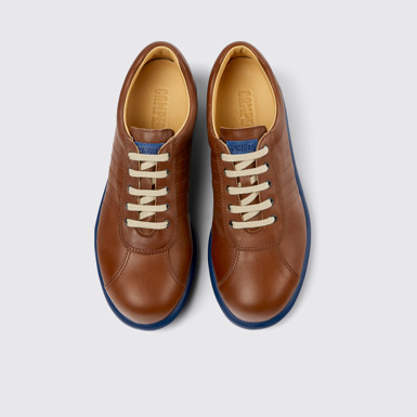 Overhead view of Pelotas Brown leather shoes for women