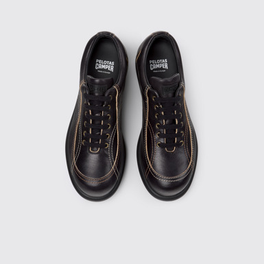 Overhead view of Twins Black Leather Shoes for Women.