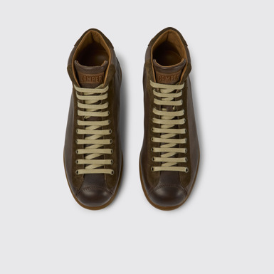 Overhead view of Pelotas Dark brown leather ankle boots for men