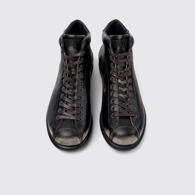 Overhead view of Pelotas Gray Leather Ankle Boots for Men.