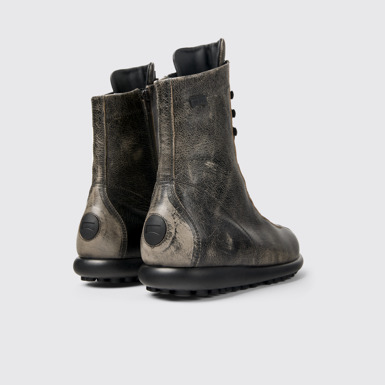 Back view of Pelotas Gray Leather Mid Boots for Men.