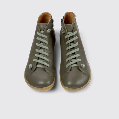 Overhead view of Peu Green-gray leather ankle boots for men